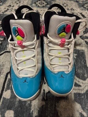 Jordan Kids' White, Blue & Pink Retro Basketball Sneakers